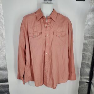 YoungBloods Shirt Mens XL Pink Western Pearl Snap Long Sleeve Two Pocket Cowboy
